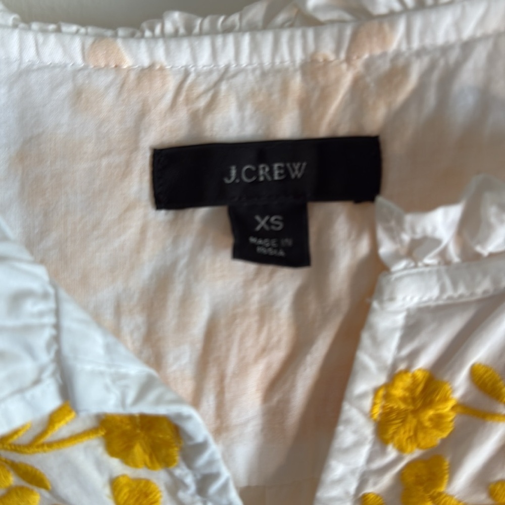 J. Crew White Short Sleeve Peasant Top with Yellow Floral Embroidery - Picture 3 of 4